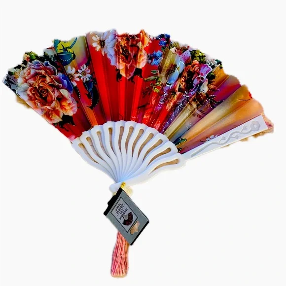 . Brightly-Colored Foldable Fan with Sequins Accents - - Picture 1 of 3